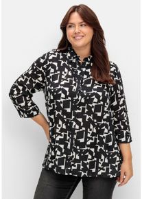 Große Größen Bluse in A-Linie, mit grafischem Print und 3/4-Arm Gr. 40 schwarz/weiß gemustert von sheego für Damen