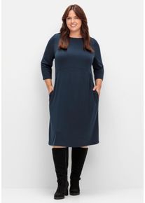 Große Größen Shirtkleid mit 3/4-Ärmeln und Seitentaschen Gr. 52 blau von sheego für Damen
