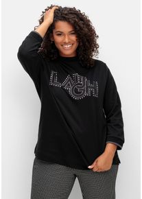Große Größen Sweatshirt mit Wording-Stickerei und Glitzersteinen Gr. 52/54 schwarz von sheego für Damen