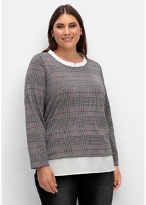 Große Größen Kariertes Langarmshirt in Layeringoptik Gr. 44 schwarz von sheego für Damen