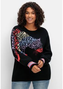 sheego by Joe Browns Große Größen Pullover mit Animalmotiv und Ballonärmeln Gr. 52/54 schwarz von sheego für Damen
