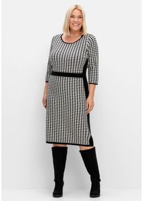 Große Größen Strickkleid mit Hahnentrittmuster, taillierte Form Gr. 52 schwarz von sheego für Damen