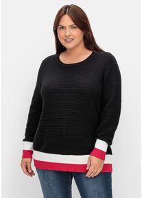 Große Größen Pullover in Rippoptik, mit Ringelbündchen Gr. 52/54 schwarz von sheego für Damen