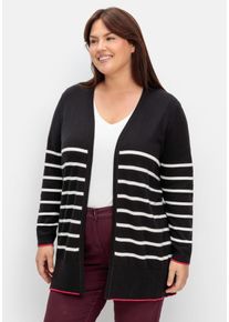 Große Größen Strickjacke mit Streifen und V-Ausschnitt Gr. 48/50 schwarz gestreift von sheego für Damen