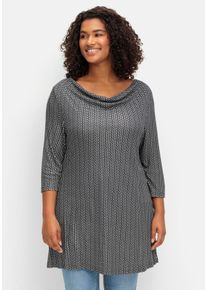 Große Größen Longshirt mit Minimalprint und Wasserfallkragen Gr. 40/42 schwarz bedruckt von sheego für Damen