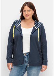 Große Größen Sweatjacke mit Kapuze und seitlichem Prägedruck Gr. 40/42 blau von sheego für Damen