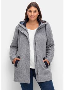 Große Größen Lange Kapuzenjacke mit Kontrastdetails Gr. 56 grau von sheego für Damen