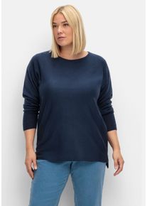 Große Größen Pullover mit Rundhalsausschnitt und Ripp-Details Gr. 46 blau von sheego für Damen