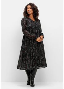 Große Größen Chiffonkleid mit Alloverprint, in Wickeloptik Gr. 52 schwarz von sheego für Damen