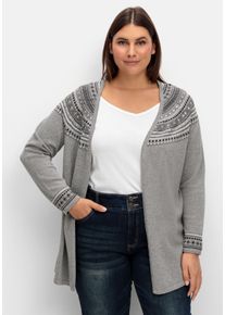 Große Größen Strickjacke im Norwegermuster, offene Longform Gr. 48 grau von sheego für Damen
