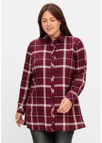 Große Größen Karierte Longbluse mit Kragen und Manschettenärmel Gr. 56 rot von sheego für Damen