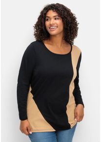 Große Größen Langarmshirt in zweifarbiger Optik Gr. 54 schwarz von sheego für Damen