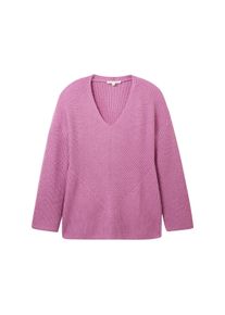 Tom Tailor Große Größen Strickpullover in Rippstruktur, mit V-Ausschnitt Gr. 50 rot für Damen