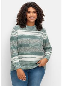 Große Größen Pullover mit Stehkragen und Blockstreifen Gr. 56 blau von sheego für Damen