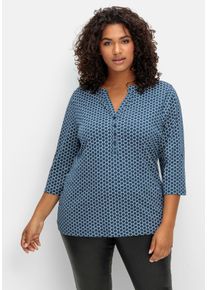 Große Größen Shirt mit 3/4-Ärmeln und Grafikprint Gr. 56 blau bedruckt von sheego für Damen