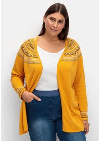 Große Größen Strickjacke im Norwegermuster, offene Longform Gr. 54 braun von sheego für Damen
