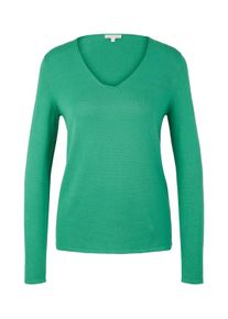 Tom Tailor Damen Pullover mit V-Ausschnitt, grün, Uni, Gr. XS