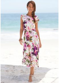 Beach Time BEACHTIME Midikleid weiß Gr. 34 für Damen. Rundhals und Allover-Druck. Figurumspielend. Nachhaltig.