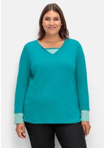 Große Größen Shirt mit Streifendetails, im Layerlook Gr. 54 blau von sheego für Damen