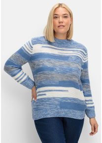 Große Größen Pullover mit Stehkragen und Blockstreifen Gr. 48 blau von sheego für Damen