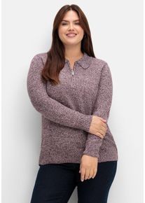 Große Größen Pullover mit Polokragen, in melierter Optik Gr. 44 rot von sheego für Damen