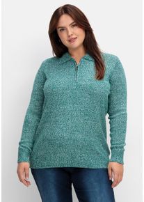 Große Größen Pullover mit Polokragen, in melierter Optik Gr. 54 blau von sheego für Damen