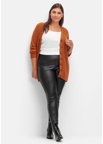 Große Größen Leggings in glänzender Lederoptik Gr. 54 schwarz von sheego für Damen