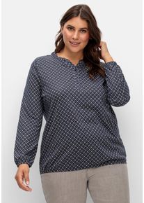 Große Größen Shirt mit Grafik-Alloverdruck und Knopfleiste Gr. 40 blau/weiß bedruckt von sheego für Damen