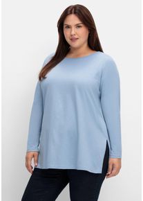 Große Größen Longshirt mit hohen Seitenschlitzen Gr. 48 blau von sheego für Damen