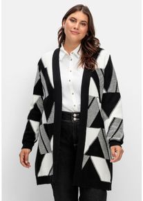 Große Größen Longstrickjacke mit grafischem Jacquardmuster Gr. 40 schwarz von sheego für Damen