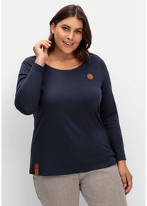 Große Größen Langarmshirt mit Kontrastpaspeln Gr. 54 blau von sheego für Damen