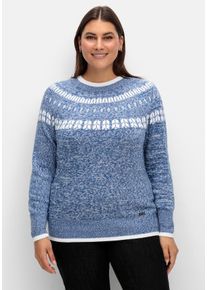 Große Größen Norwegerpullover in melierter Optik Gr. 50 blau von sheego für Damen
