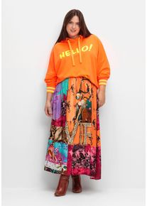 sheego loves miss goodlife Große Größen Maxirock aus Viskose-Satin, im Multicolor-Muster Gr. 44 orange von sheego für Damen
