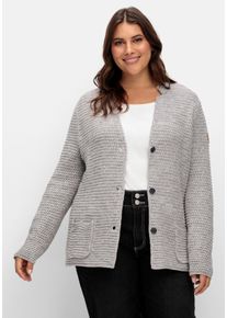 Große Größen Grobstrickjacke mit Stehkragen und Taschen Gr. 52 grau von sheego für Damen