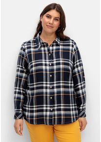 Große Größen Karierte Flanellbluse mit Krempelärmeln Gr. 50 blau von sheego für Damen