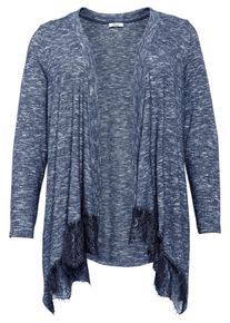 Große Größen BASIC Longcardigan mit breitem Spitzensaum Gr. 48/50 blau von sheego für Damen
