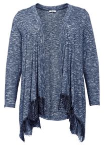 Große Größen BASIC Longcardigan mit breitem Spitzensaum Gr. 48/50 blau von sheego für Damen