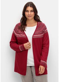 Große Größen Strickjacke im Norwegermuster, offene Longform Gr. 50 rot von sheego für Damen