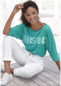 ELBSAND 3/4-Arm-Shirt mehrfarbig Gr. L (40) für Damen. Rundhals und Logodruck. Figurumspielend. Nachhaltig.