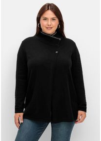 Große Größen Strickjacke mit Zierstichen und Stehkragen Gr. 52/54 schwarz von sheego für Damen