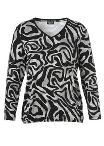 Via Appia Due Große Größen Langarmshirt mit Zebraprint und V-Ausschnitt Gr. 42 schwarz für Damen