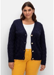 Große Größen Kurze Strickjacke im Zopfmuster, mit Schmuckknöpfen Gr. 44 blau von sheego für Damen