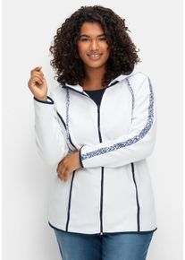Große Größen Fleecejacke mit Kapuze und Zierbändern Gr. 54 weiß von sheego für Damen