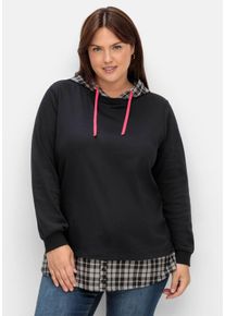 Große Größen 2-in-1 Sweatshirt mit Kapuze und Bindeband Gr. 48/50 schwarz von sheego für Damen