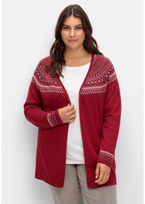Große Größen Strickjacke im Norwegermuster, offene Longform Gr. 44 rot von sheego für Damen