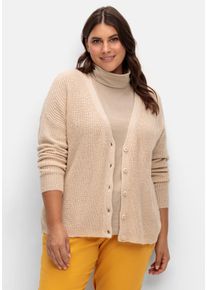 Große Größen Strickjacke in grober Rippstrick-Optik Gr. 52 beige von sheego für Damen
