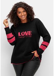 Große Größen Pullover mit Intarsienstrickmuster und Stickerei Gr. 52/54 schwarz von sheego für Damen