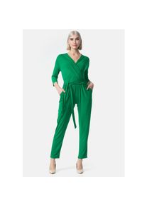PM SELECTED Damen Overall Business Jumpsuit Wickeloptik mit Bindegürtel 3/4 Ärmel in Einheitsgröße PM35
