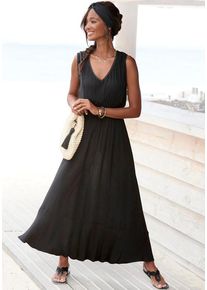 s.Oliver Maxikleid schwarz Gr. 34 für Damen. V-Ausschnitt und Spitzenkante. Figurumspielend. Nachhaltig.