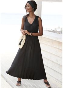 s.Oliver Maxikleid schwarz Gr. 34 für Damen. V-Ausschnitt und Spitzenkante. Figurumspielend. Nachhaltig.